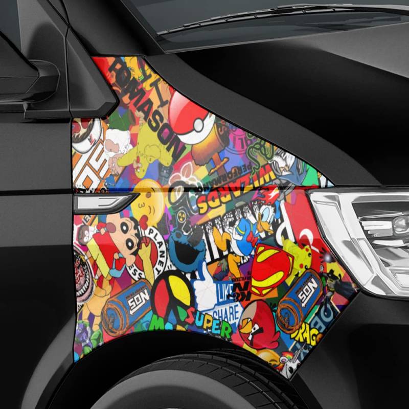 Auto-Dress Stickerbomb Auto-Folie mit Luftkanal-Technik für 3D Car-Wrapping (30x150cm, Design: Cartoon, Farbe: Bunt, Finish: Matt) von Auto-Dress