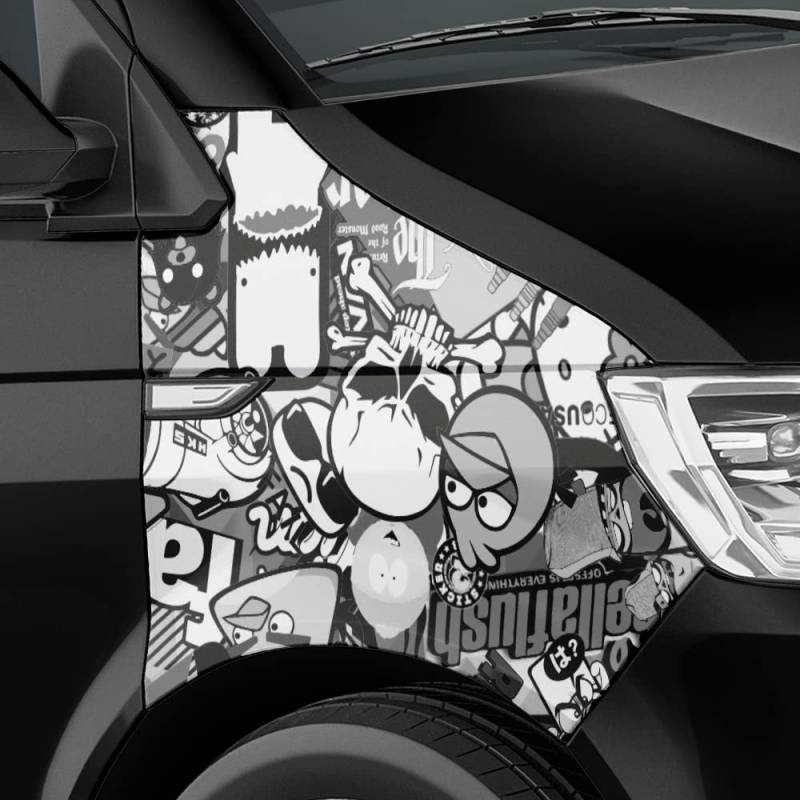 Auto-Dress Stickerbomb Auto-Folie mit Luftkanal-Technik für 3D Car-Wrapping (30x150cm, Design: Sponge, Farbe: Schwarz-Weiß, Finish: Glanz) von Auto-Dress