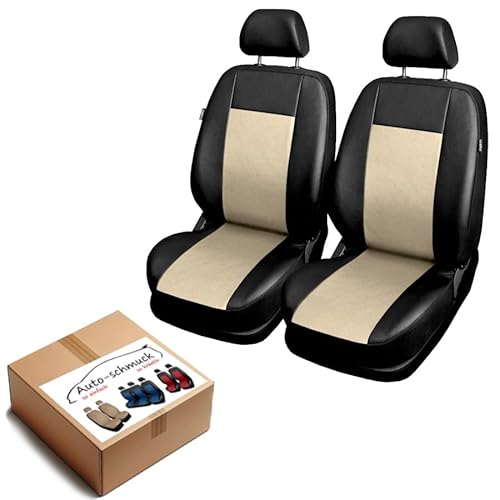 VORDERSITZE 2er Set Sitzbezüge Schonbezüge Sitzschoner Velour + Strickpolster oder Öko-Leder + künstliches Wildleder ®Auto-schmuck (Comfort beige) von Auto-schmuck so einfach so kreativ