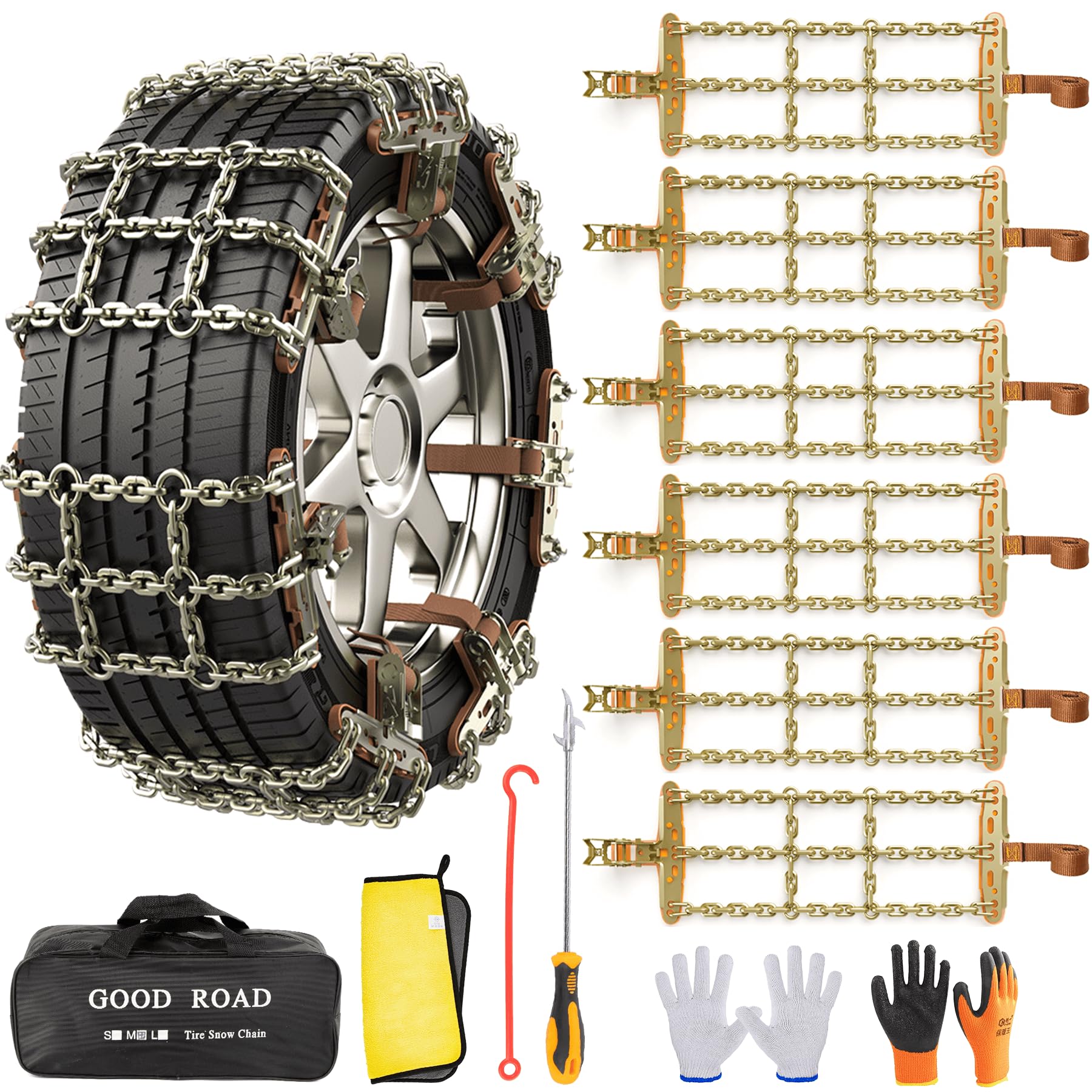 AutoChoice 6 Packungen Auto-Schneeketten, Notfall-Anti-Rutsch-Reifenketten mit verdicktem Manganstahl für LKW, SUV bei Schnee, Eis, Sand und Schlamm (Reifenbreite 235–285 mm) von AutoChoice