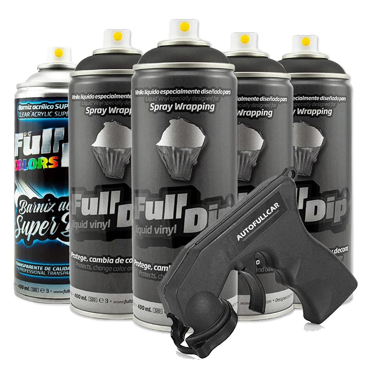 AutoFullCar Felgen-Pack - Flüssigvinyl Full Dip - 4 Sprays schwarz 1 Spray Lack glänzend - 400 ml von AutoFullCar