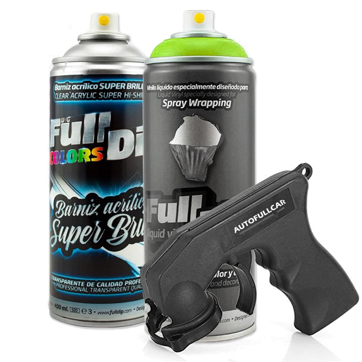 AutoFullCar Full Dip Fahrrad-Pack – 2 Sprays (Farbe + Schutzlack) – Flüssigvinyl FullDip – Fahrradrahmen | Mountainbike (Limettengrün, glänzend) von AutoFullCar