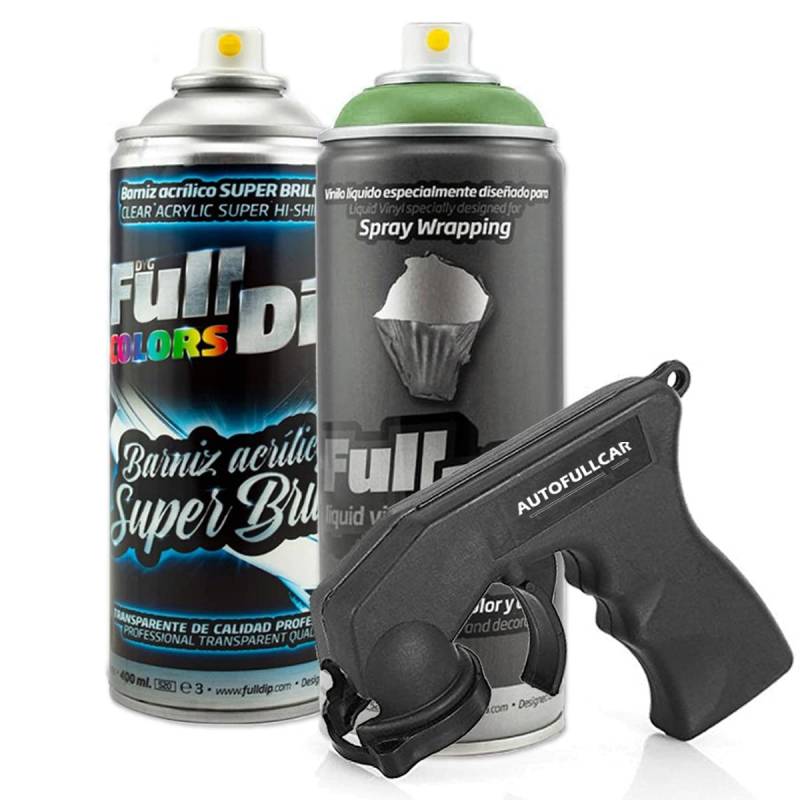 AutoFullCar Full Dip Fahrrad-Pack – 2 Sprays (Farbe + Schutzlack) – Flüssigvinyl FullDip – Fahrradrahmen | Mountainbike (Militärgrün, glänzend) von AutoFullCar