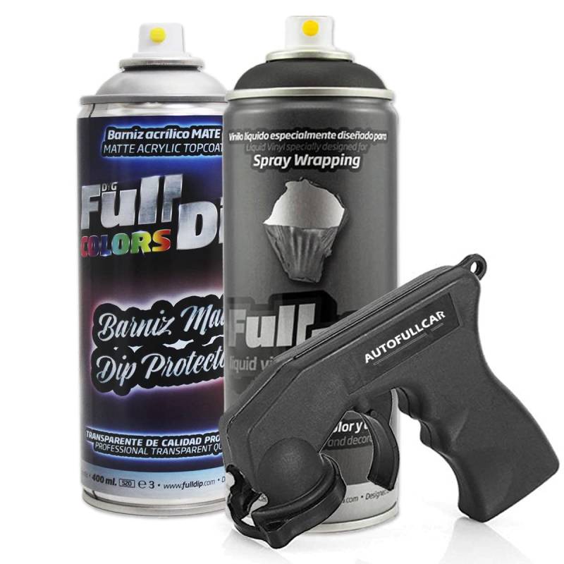 AutoFullCar Full Dip Fahrrad-Pack – 2 Sprays (Farbe + Schutzlack) – Flüssigvinyl FullDip – Fahrradrahmen | Mountainbike (schwarz, matt) von AutoFullCar