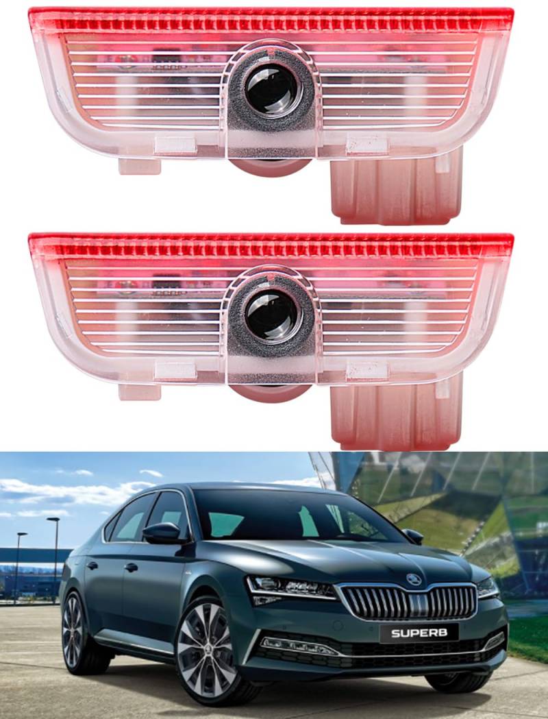 AutoQi Willkommenslicht LED Logo Projektor passend für Skoda Superb MK2 MK3 Einstiegsbeleuchtung Laser Türlicht, 2 STK von AutoQi