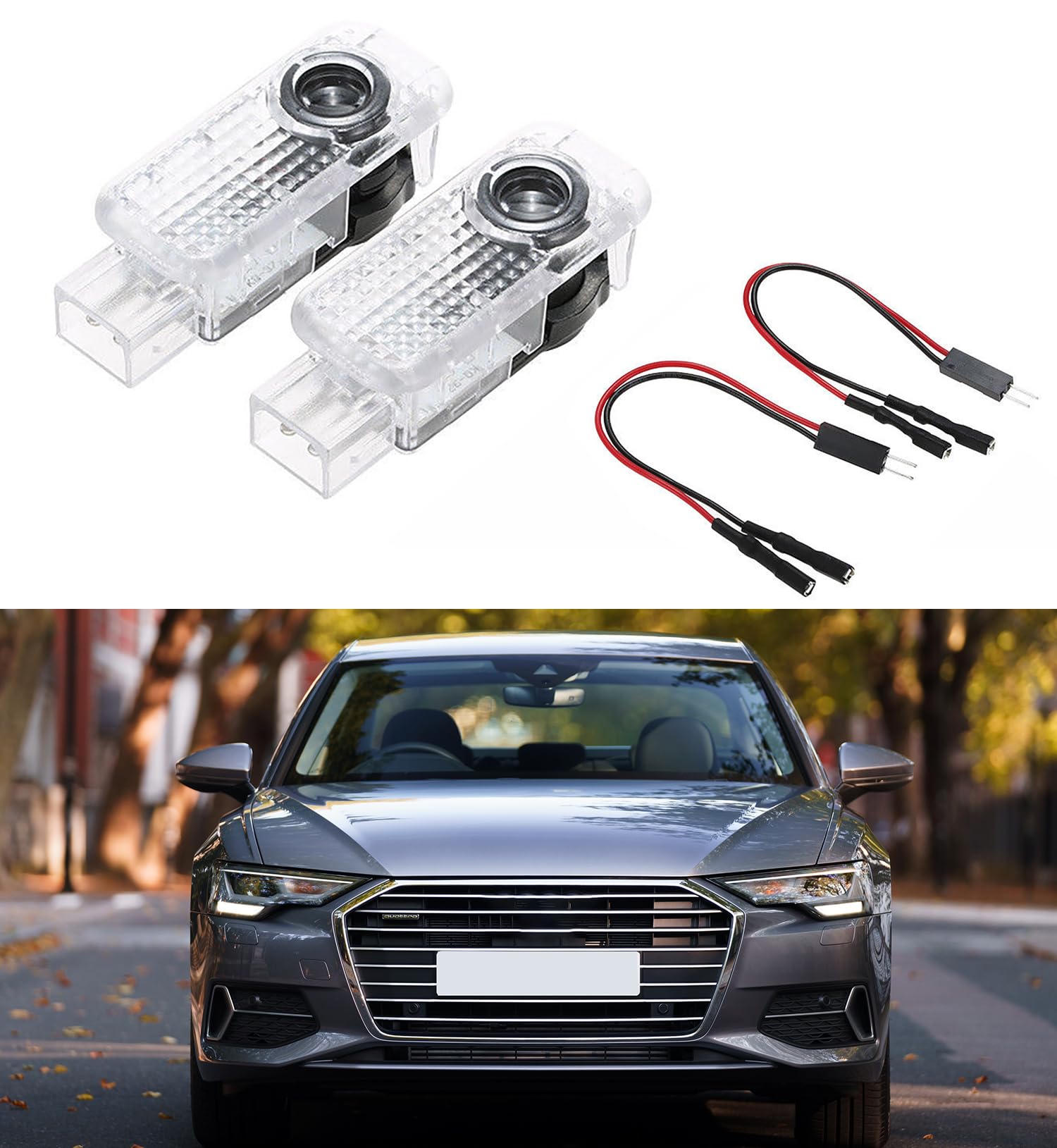 AutoQi Willkommenslicht für Audi A1 A2 A3 8P 8L 8V A4 A5 A6 A7 Q2 Q3 Q5 Q7 LED Projektor Quattro Logo Einstiegsbeleuchtung Laser Türlicht, 2 Stück Lampe von AutoQi