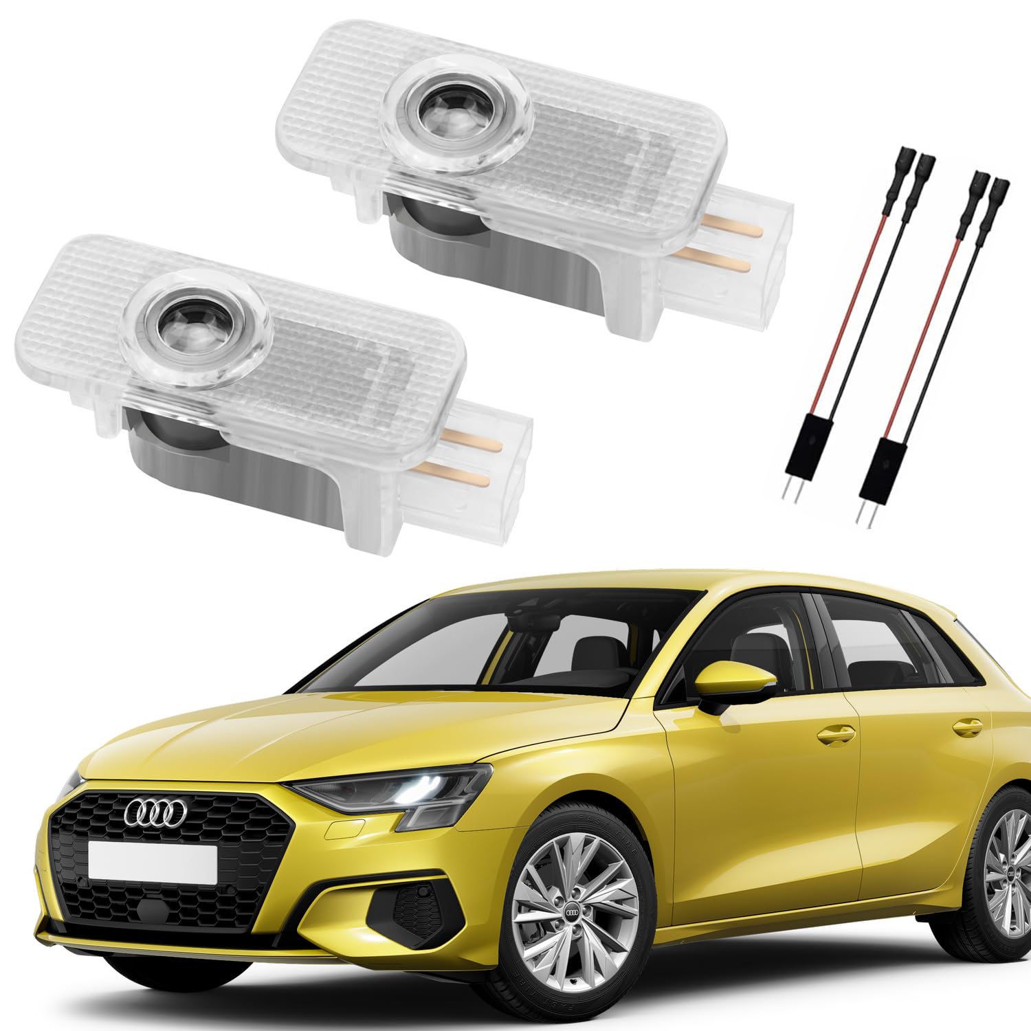 AutoQi Für Audi A3 8P 8L 8V A4 B6 B7 B8 B9 A5 A6 4K 4G A7 Q2 Q3 Q5 Q7 LED Projektor Einstiegsbeleuchtung Tür Logo Laser Türlicht, 2 Stk (4 Ringe + Schriftzug) von AutoQi