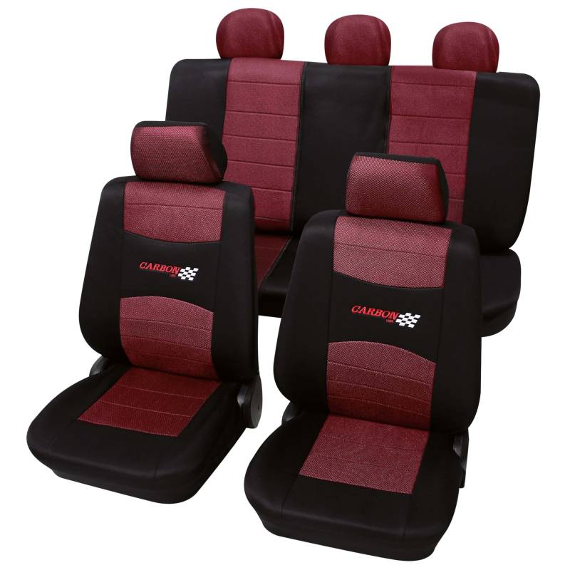 PETEX Auto Sitzbezüge Universal Komplett Set 11-teilig - Carbon rot, Eco Class mit SAB 1 Vario von Autoartikelshop