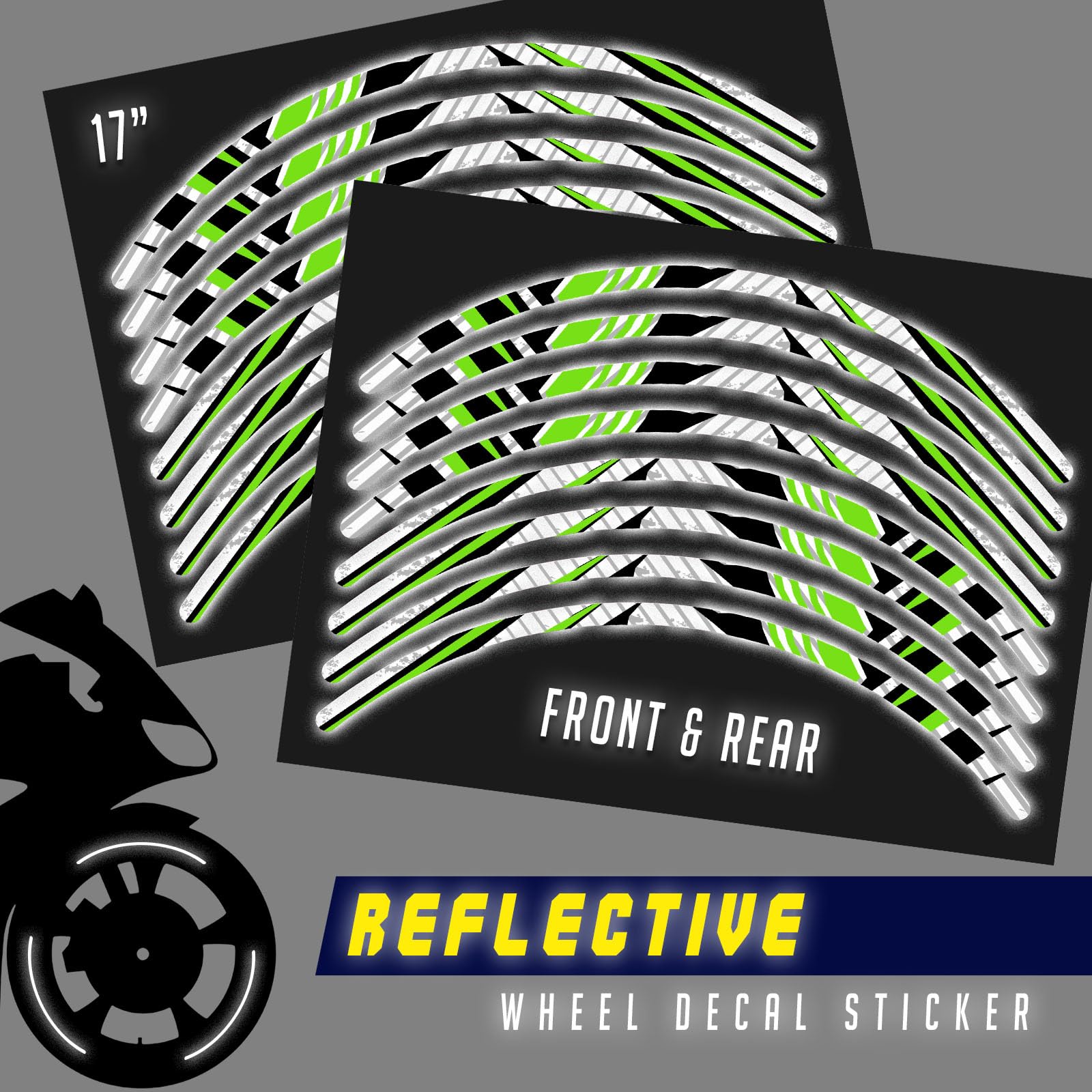 Autobahn88 Motorrad 17 Zoll Reflektierende Felgenaufkleber Kit Kompatibel mit Kawasaki Z400 (2019-2021) (Stil:SH01-Green-Reflective) von Autobahn88