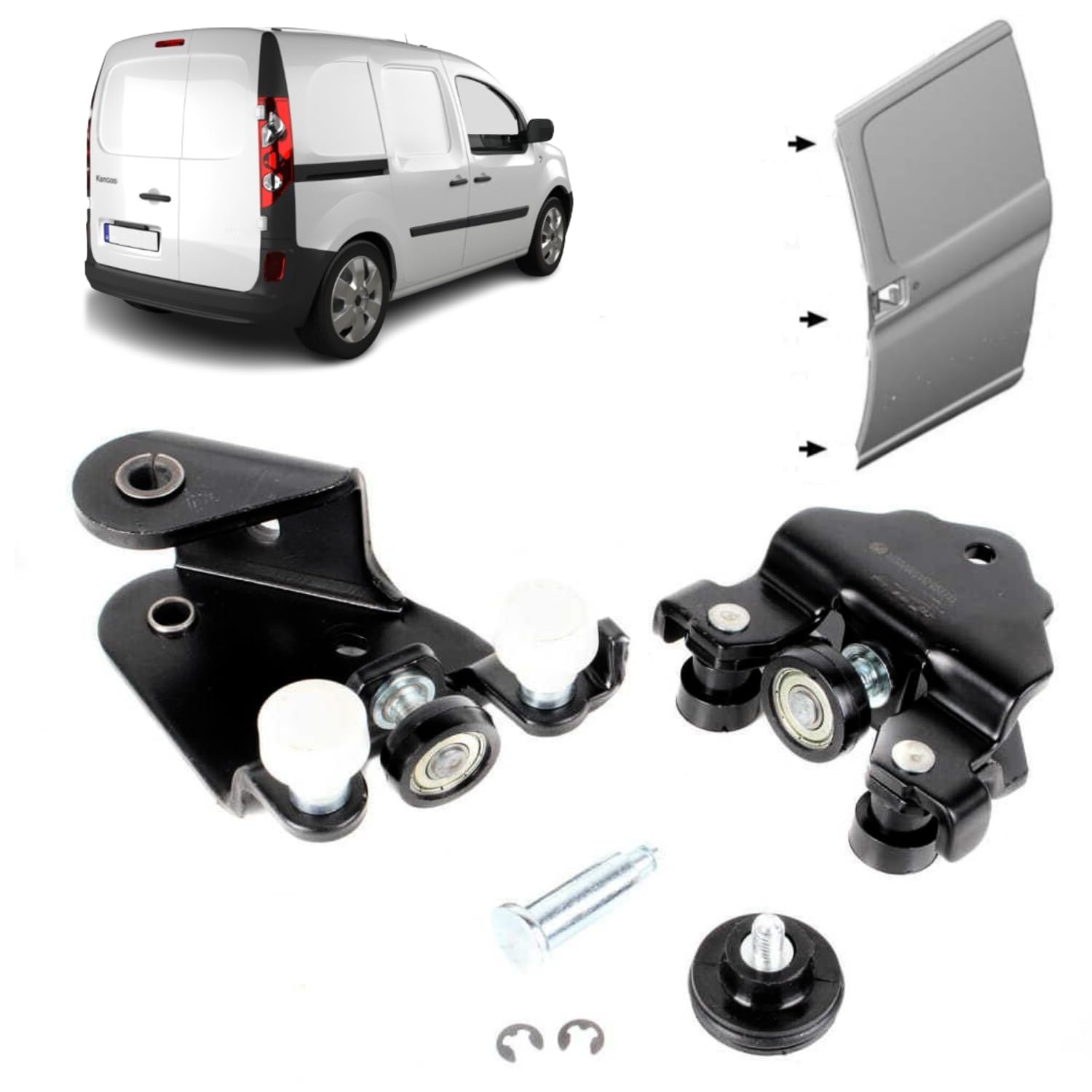 Set mit 3 Rollen für obere, mittlere und untere Führungsrolle für seitliche Schiebetür, kompatibel mit Renault Kangoo II 8200029302 8200497637 77643981R von Autocraft