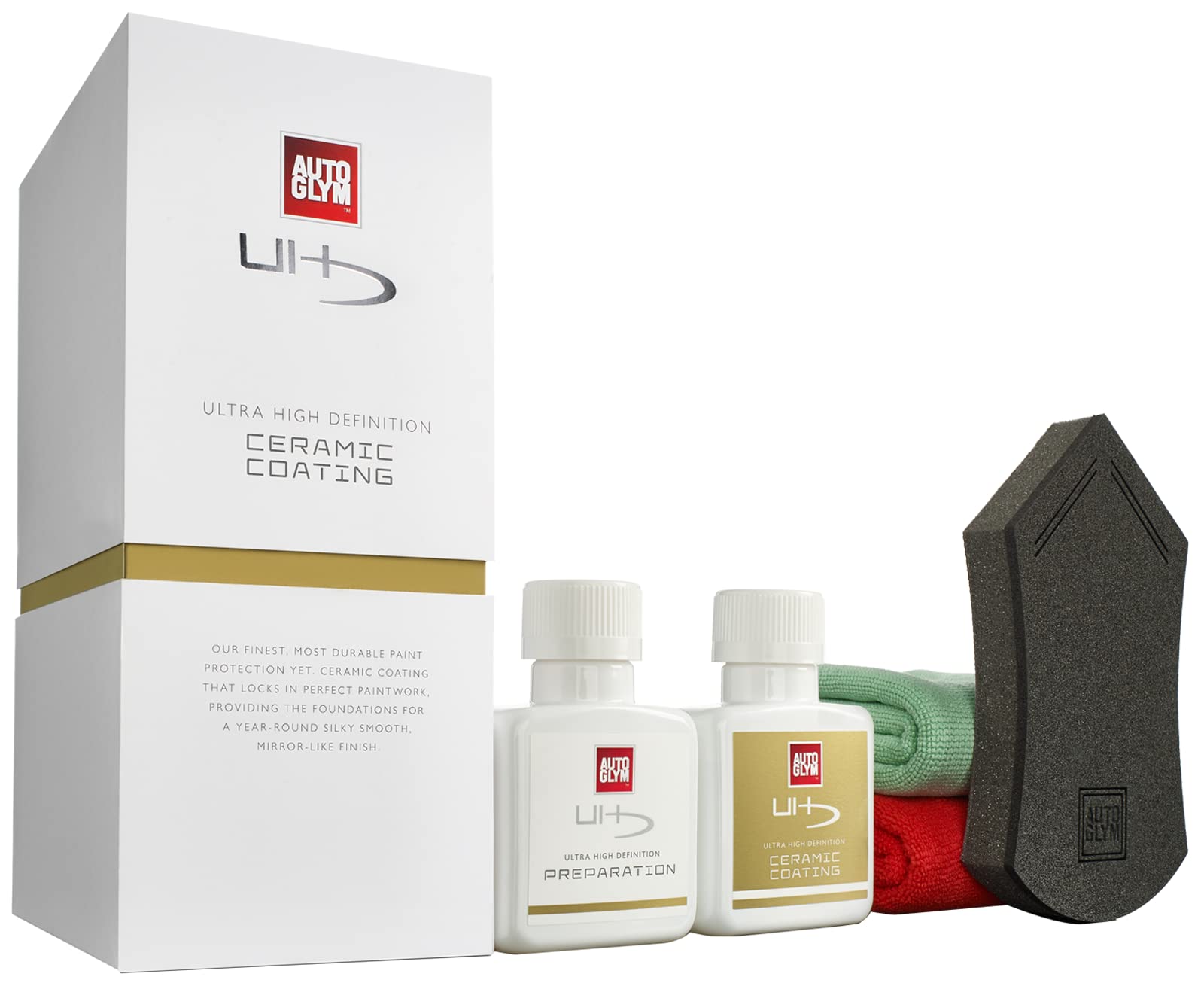 Autoglym Ultra High Definition Keramikversiegelung Set – Inklusive UHD Oberflächenvorbereitungslösung I00ml, UHD Keramikversiegelung 100ml und Accessoires für Lackschutz von Autoglym