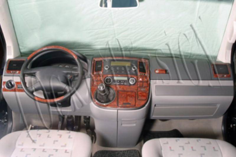 AUTOKLEIDUNG® Cockpit Dekor kompatibel mit Volkswagen T5 Multivan Baujahr 08/2003-08/2009 22 Teile | 3D Walnuss Optik von Autokleidung