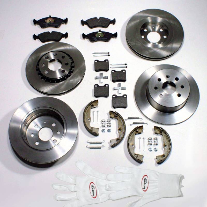 Autoparts-Online Set 60002218 Bremsscheiben 4-Loch Bremsen Bremsbeläge vorne hinten Handbremsbacken Zubehör für hinten von Autoparts-Online