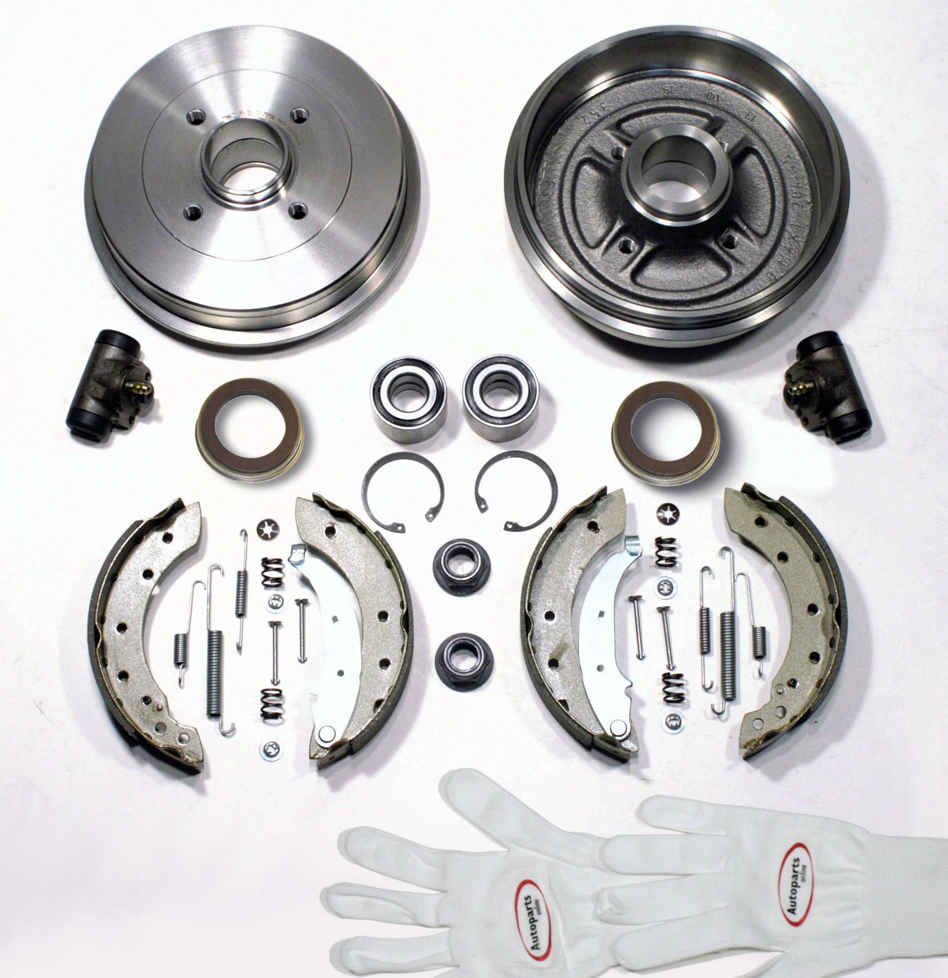 Autoparts-Online Set 60003728 Bremstrommeln/Bremsen Kit mit ABS-Ringen + Radlager hinten von Autoparts-Online