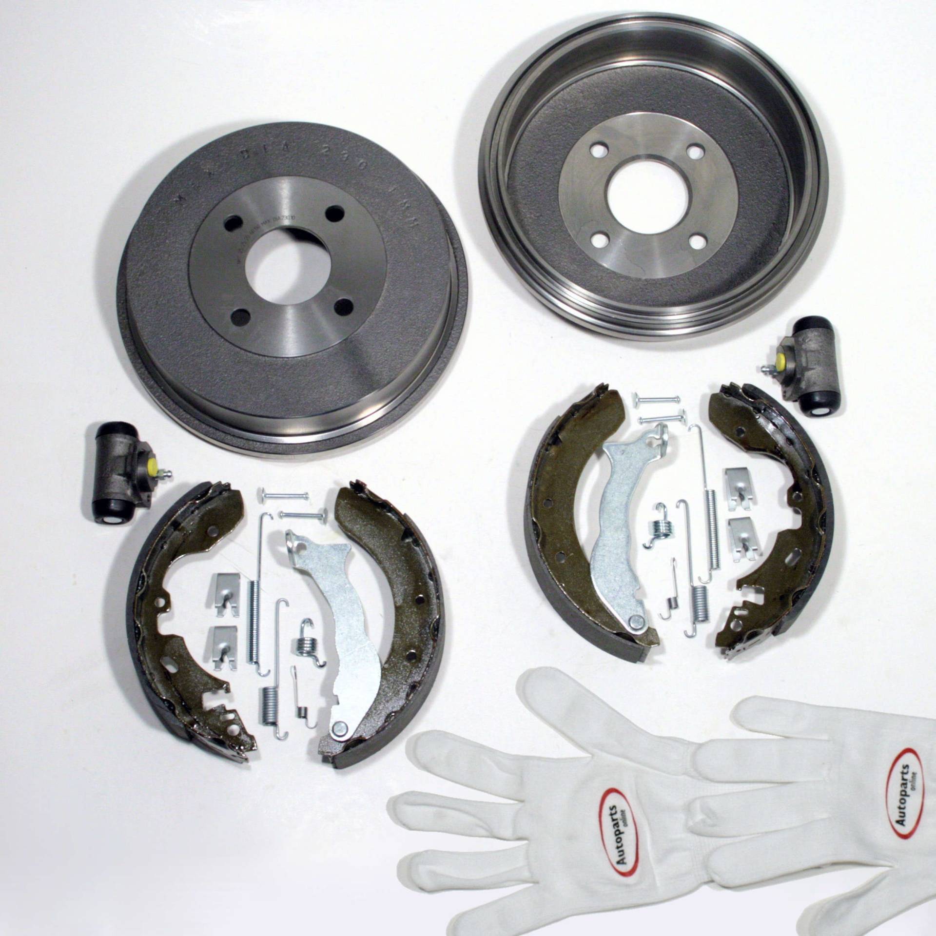 Autoparts-Online Set 60004878 Bremstrommeln Ø 180 mm + Bremsbacken + Radzylinder + Zubehör für hinten/für die Hinterachse von Autoparts-Online