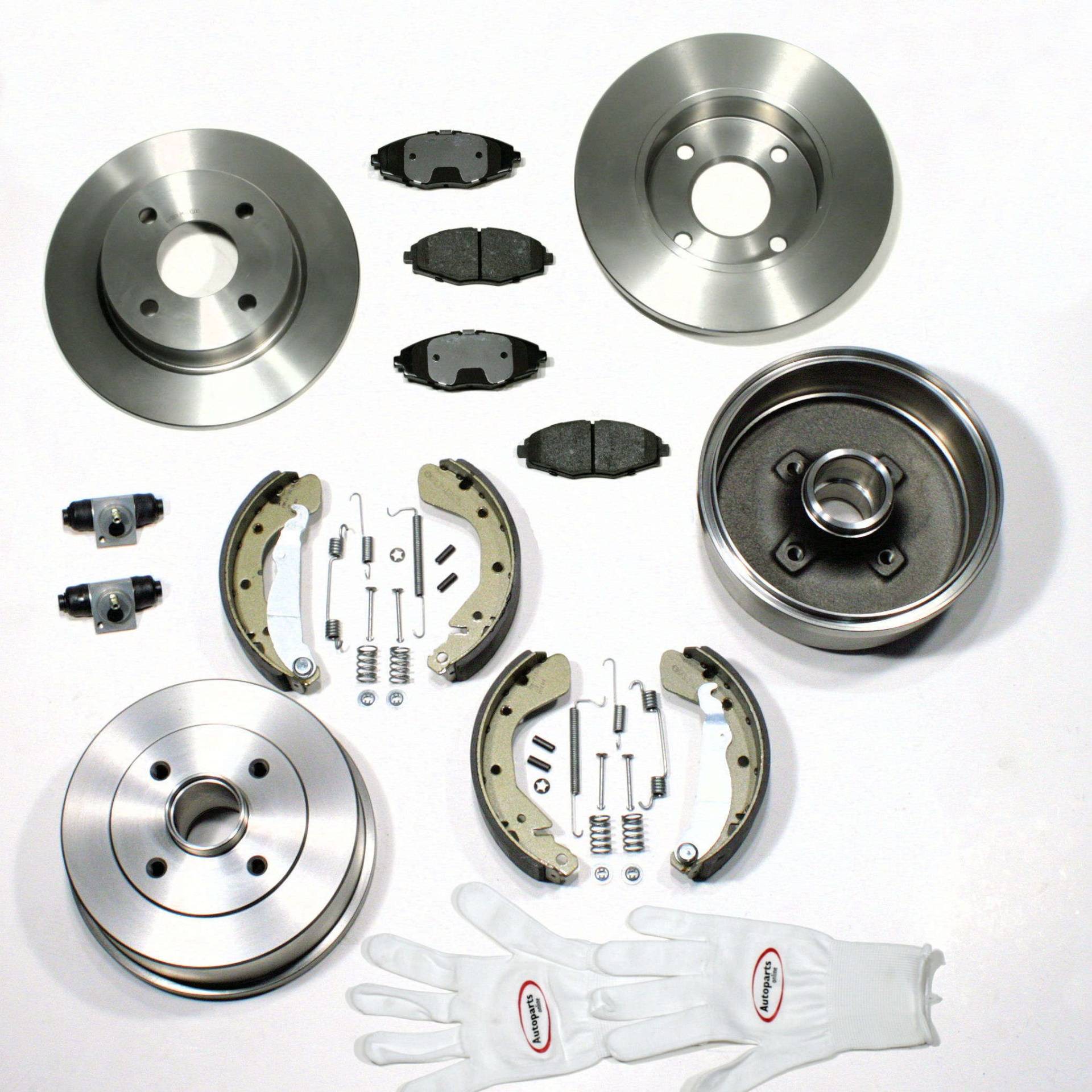 Autoparts-Online Set 60004892 Bremsen/Bremsscheiben + Beläge für vorne + Bremstrommel Set für hinten von Autoparts-Online