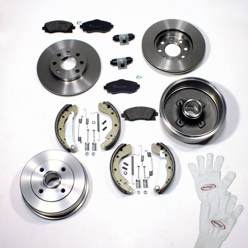 Autoparts-Online Set 60005415 Bremsscheiben/Bremsen Set + Bremsbacken + Zubehör für vorne + für hinten von Autoparts-Online