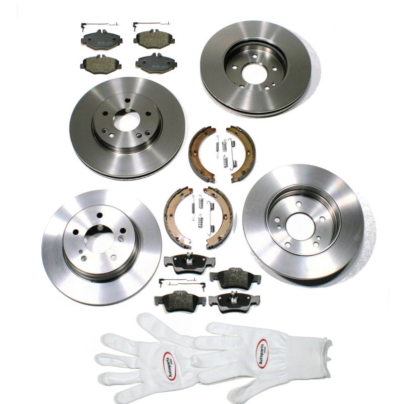 Autoparts-Online Set 60008779 Bremsscheiben/Bremsen + Bremsbeläge + Handbremsbacken + Zubehör für vorne + hinten von Autoparts-Online