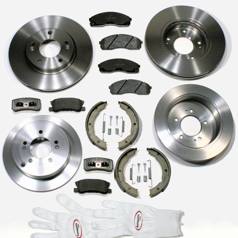 Autoparts-Online Set 60009172 Bremsscheiben/Bremsen + Bremsbeläge + Handbremsbacken + Zubehör vorne + hinten von Autoparts-Online