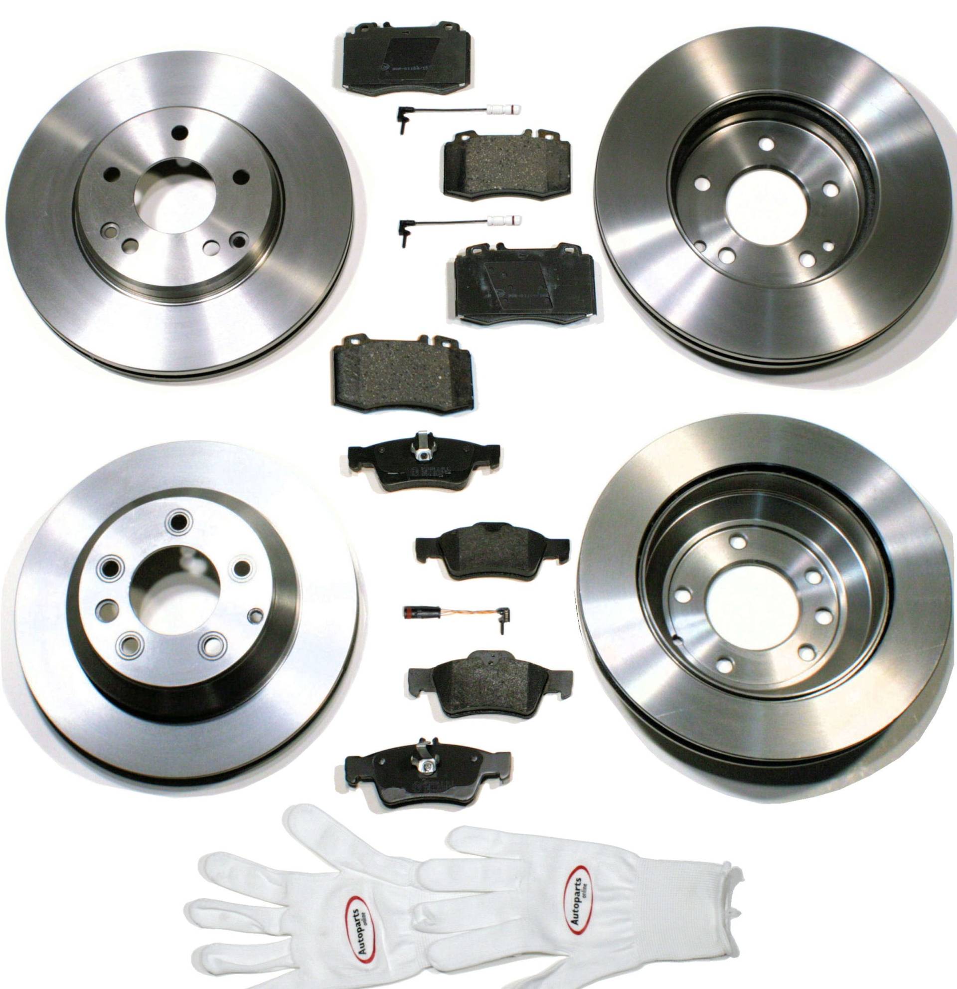 Autoparts-Online Set 60011841 Bremsscheiben belüftet/Bremsen + Bremsbeläge + Warnsenoren für vorne + hinten von Autoparts-Online