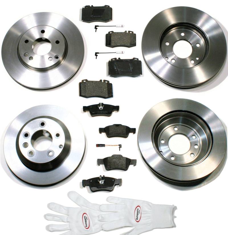 Autoparts-Online Set 60011841 Bremsscheiben belüftet/Bremsen + Bremsbeläge + Warnsenoren für vorne + hinten von Autoparts-Online