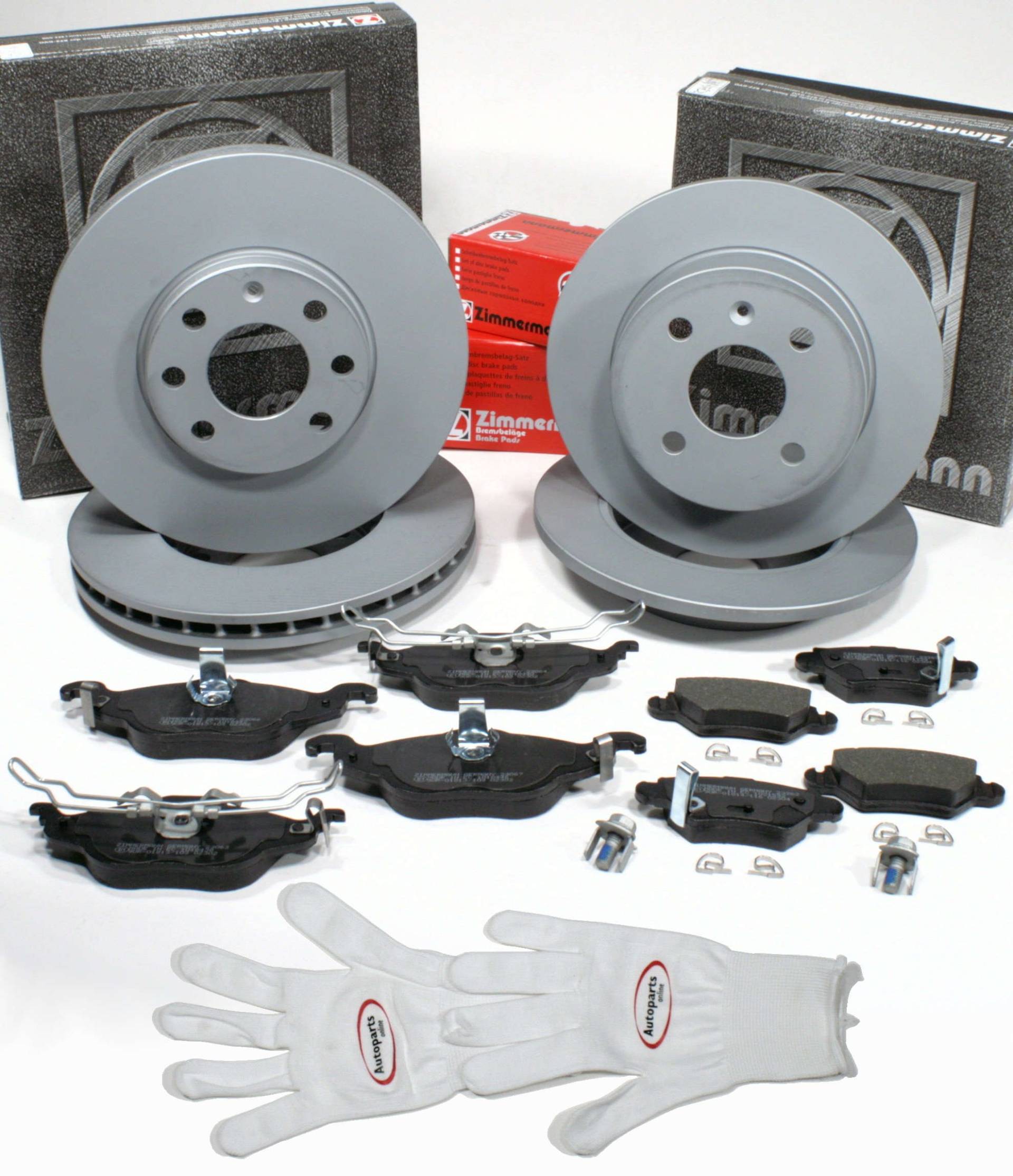 Autoparts-Online Set 60012249 Zimmermann Bremsscheiben 4-Loch Coat Z/Bremsen + Bremsbeläge für vorne + hinten von Autoparts-Online