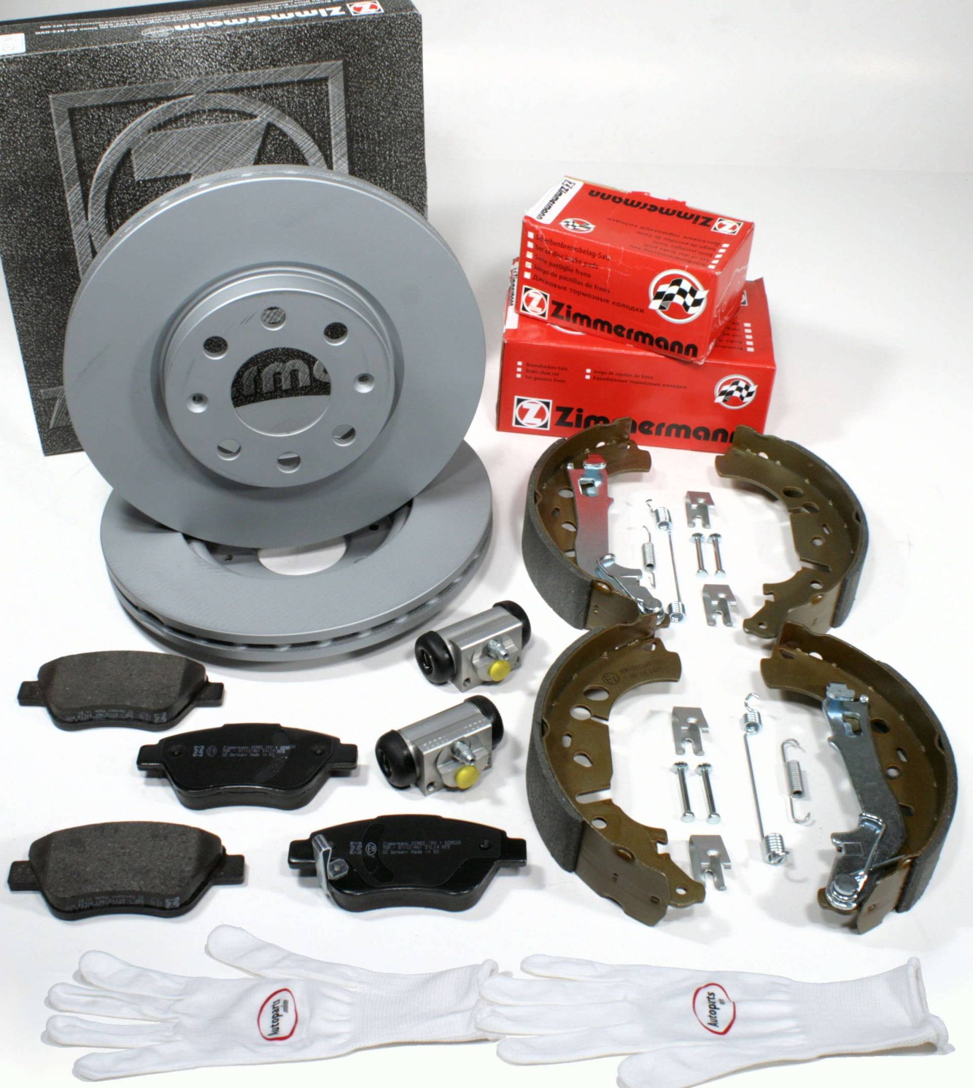 Autoparts-Online Set 60012471 Zimmermann Bremsscheiben Bremsklötze vorne + Bremsbacken Radzylinder Zubehör für hinten von Autoparts-Online