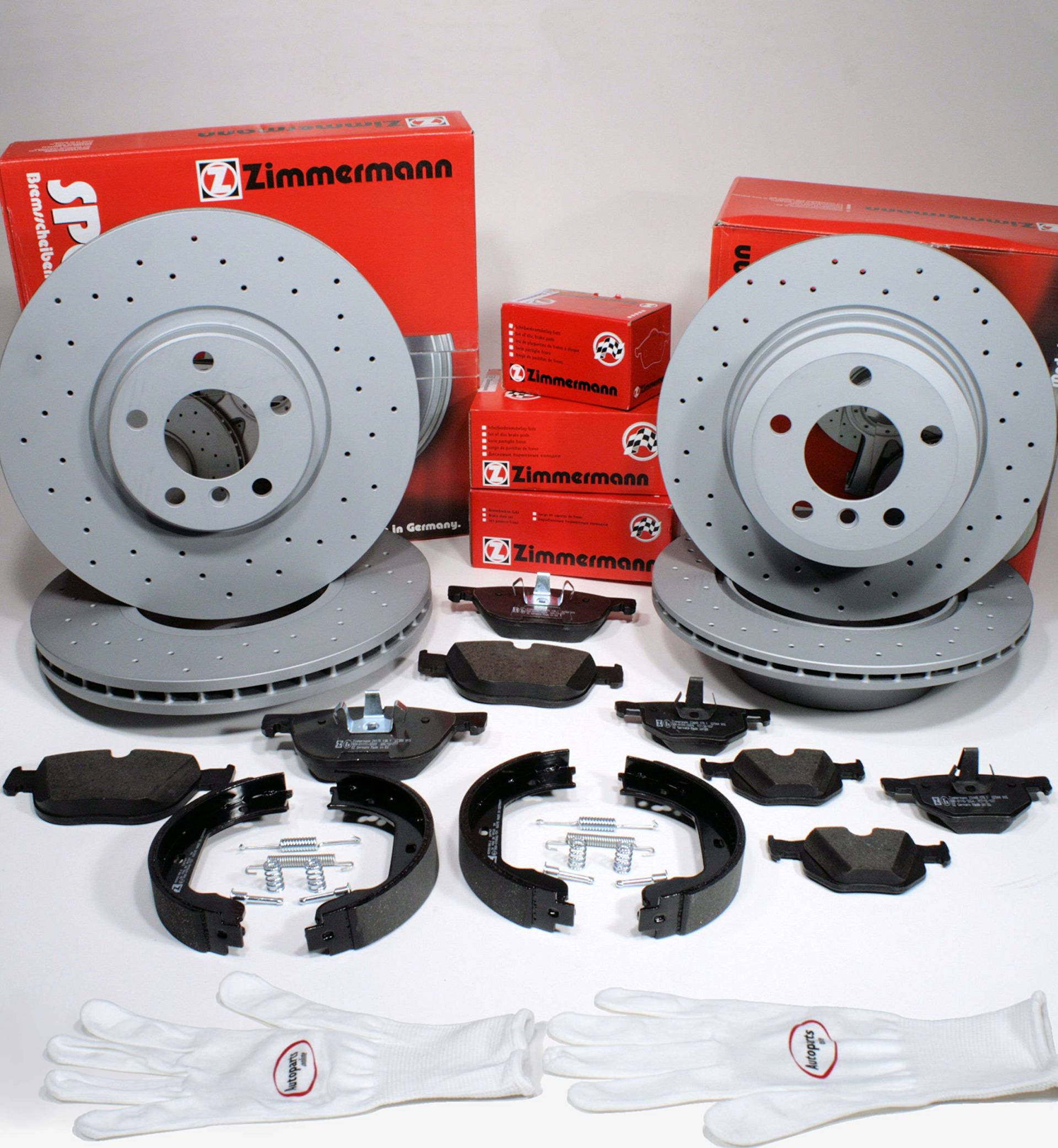 Autoparts-Online Set 60012955 Zimmermann Sport Bremsscheiben belüftet gelocht Coat Z Bremsen + Bremsklötze + Handbremse Zubehör für vorne + hinten von Autoparts-Online