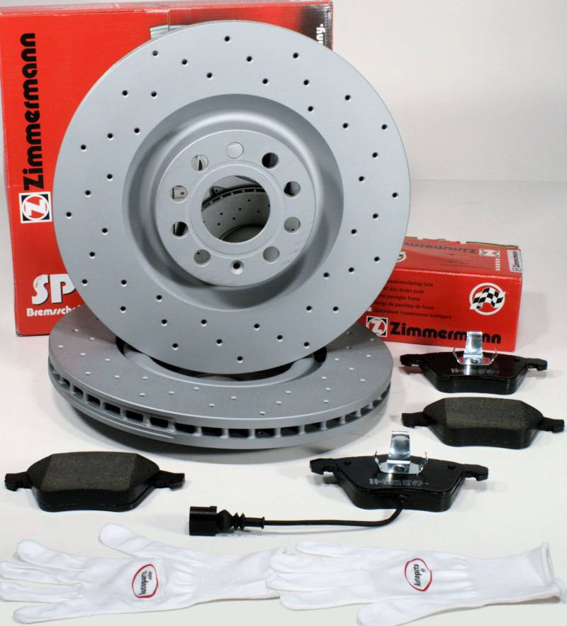 Autoparts-Online Set 60015823 Zimmermann Sport Bremsscheiben 1LT gelocht Coat Z Bremsen Bremsbeläge für vorne die Vorderachse von Autoparts-Online