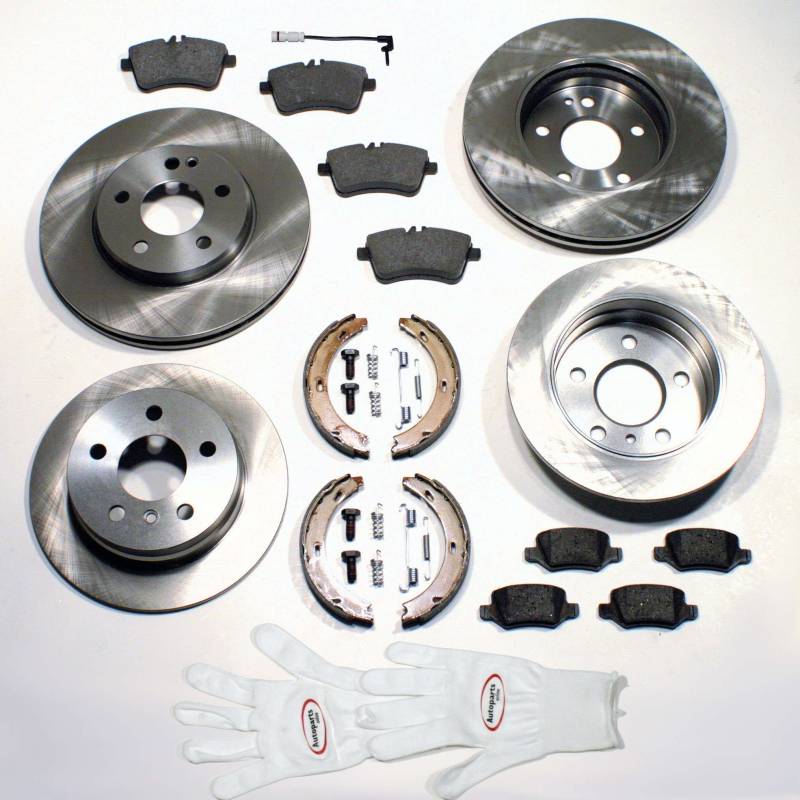 Autoparts-Online Set 60016758 Bremsscheiben mit Bremsbelägen und für vorne hinten und Bremsbacken für die Handbremse mit Zubehör für hinten die Hinterachse von Autoparts-Online