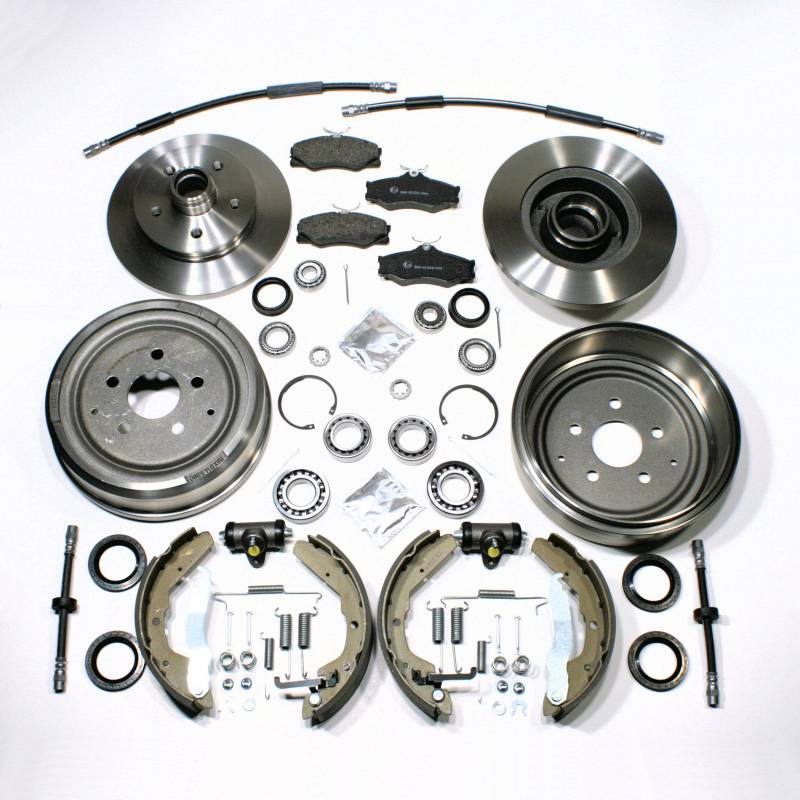 Bremsen komplett Set + Radlager + Bremsschläuche vorne + hinten von Autoparts-Online