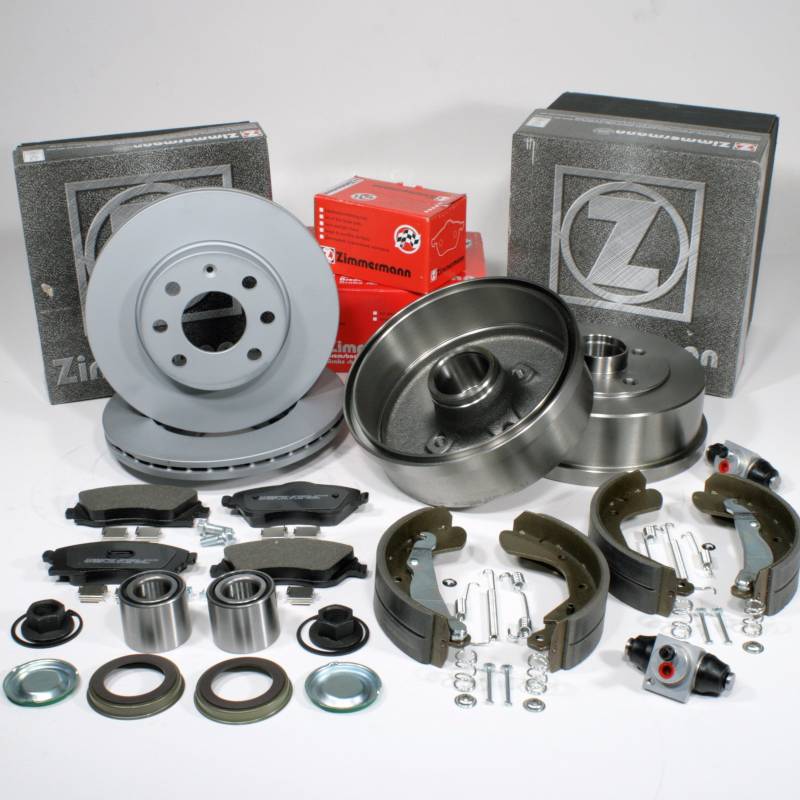 Zimmermann Bremsen Set vorne + Bremstrommeln ABS-Ringe Bremsbacken Zubehör Radlager Radzylinder für hinten von Autoparts-Online