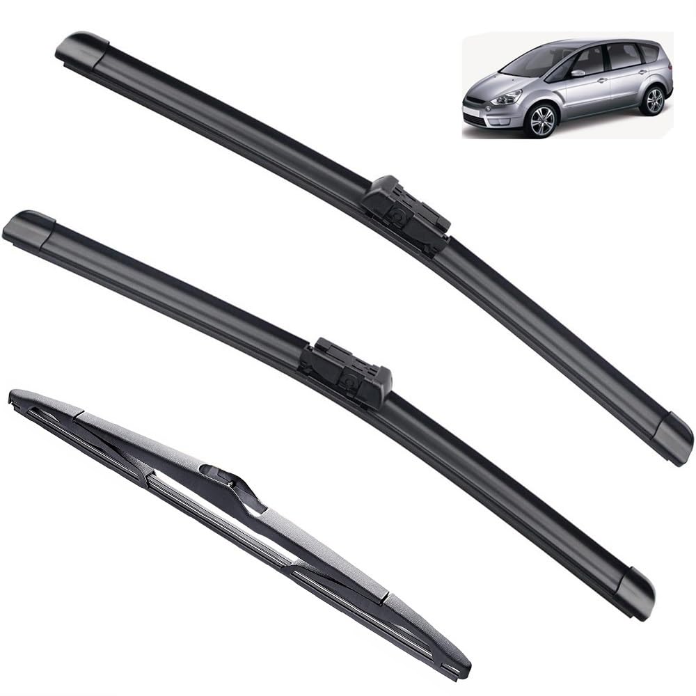 3-teiliges Scheibenwischer-Set for vorne und hinten, kompatibel mit Ford S-Max Smax 2009–2015, Windschutzscheibe, Windschutzscheibe, Fensterbürsten, 76,2 cm + 66 cm + 33 cm von Autopixl