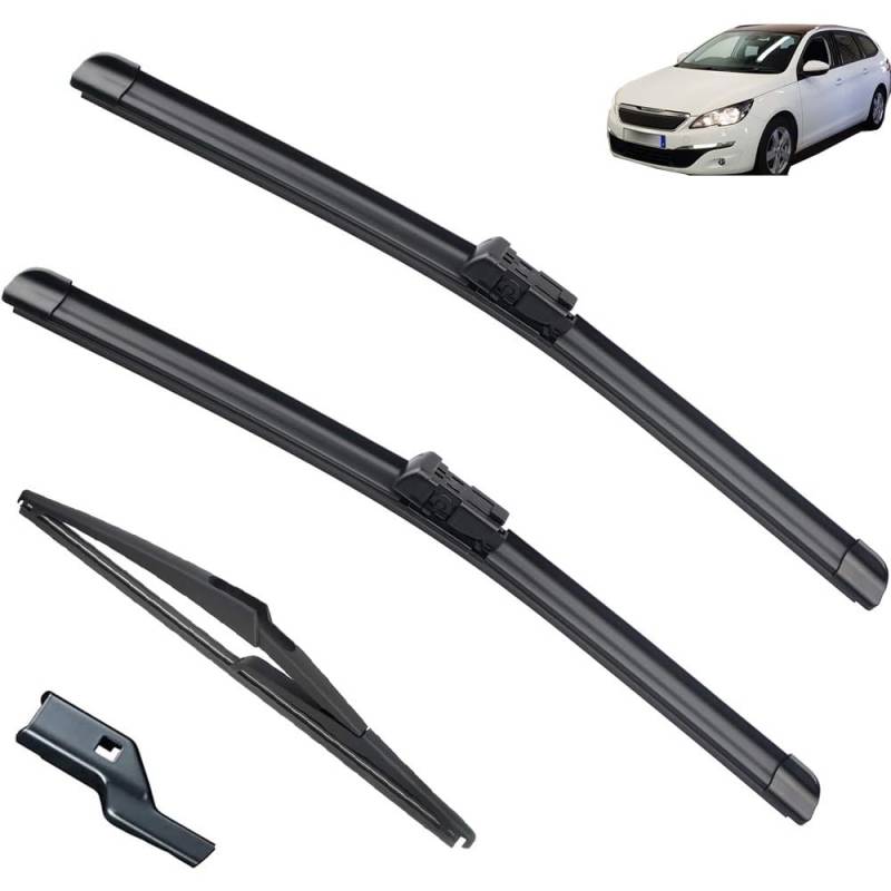 3-teiliges Scheibenwischer-Set for vorne und hinten, kompatibel mit Peugeot 308SW T9 308 Kombi 2014–2020, Windschutzscheibe, Windschutzscheibe, Fenster, 24 Zoll, 18 Zoll, 12 Zoll von Autopixl