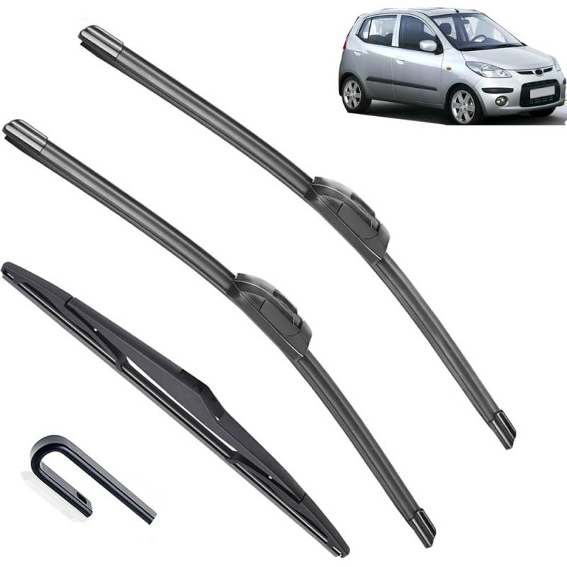 Scheibenwischer vorne und hinten, Set, kompatibel mit Hyundai I10 MK 1 2007–2013, Windschutzscheibe, Windschutzscheibe, Fensterbürsten, 22 Zoll, 16 Zoll, 12 Zoll von Autopixl