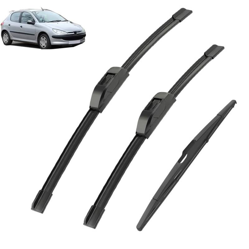 Scheibenwischer vorne und hinten, Set, kompatibel mit Peugeot 206 Schrägheck 2001–2006, Windschutzscheibe, Windschutzscheibe, Fenster, 26 Zoll, 16 Zoll, 14 Zoll von Autopixl