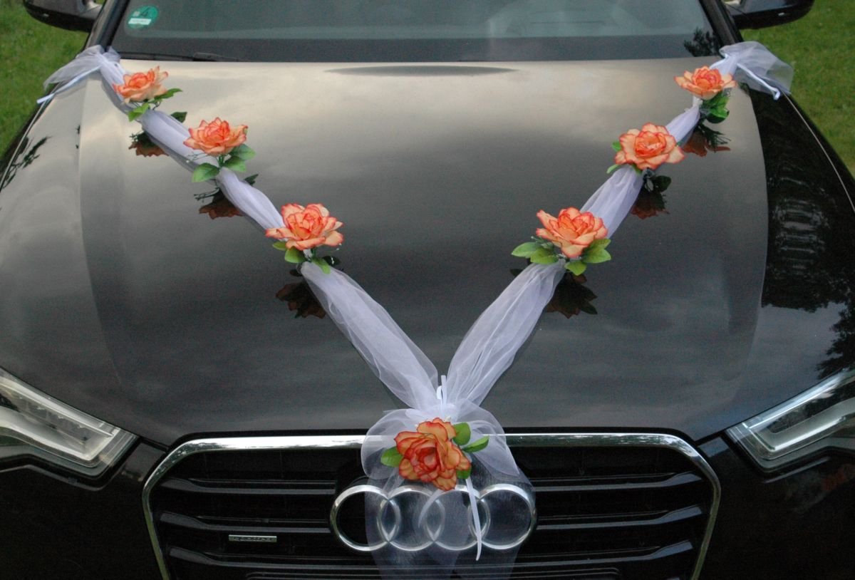 Organza M Auto Schmuck Braut Paar Rose Deko Dekoration Autoschmuck Hochzeit Car Auto Wedding Deko (Orange/Weiß) von Auto-schmuck so einfach so kreativ