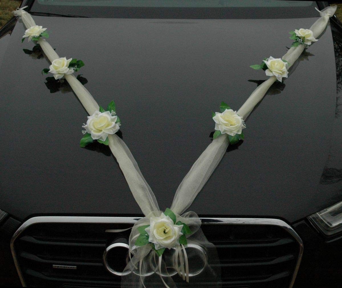 Organza M Auto Schmuck Braut Paar Rose Deko Dekoration Autoschmuck Hochzeit Car Auto Wedding Deko Girlande PKW (Ecru/Weiß) von Auto-schmuck so einfach so kreativ