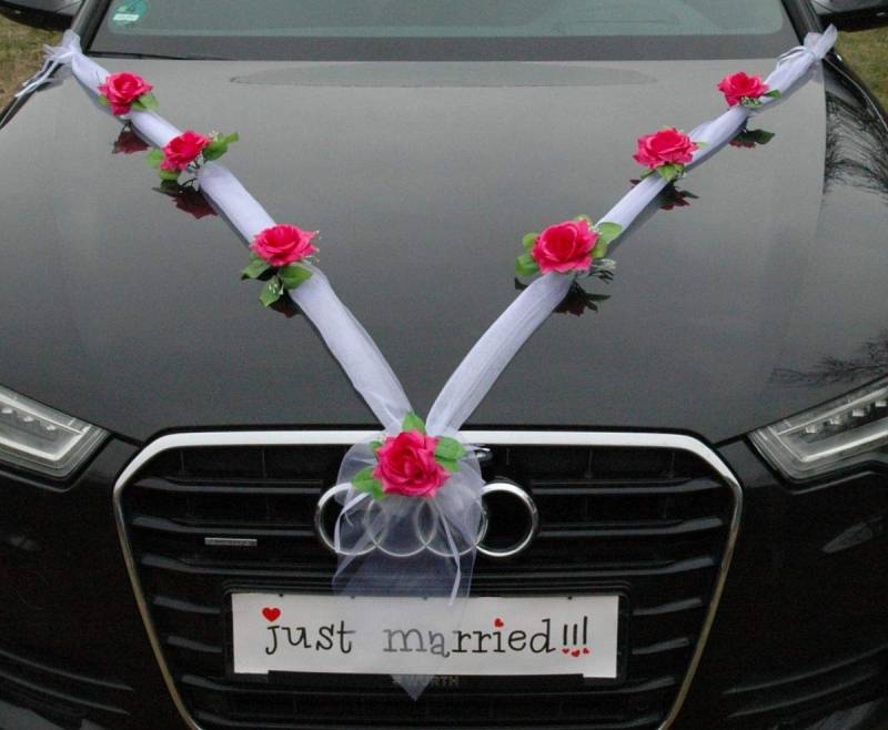 Organza M Auto Schmuck Braut Paar Rose Deko Dekoration Autoschmuck Hochzeit Car Auto Wedding Deko (Pink/Weiß) von Auto-schmuck so einfach so kreativ