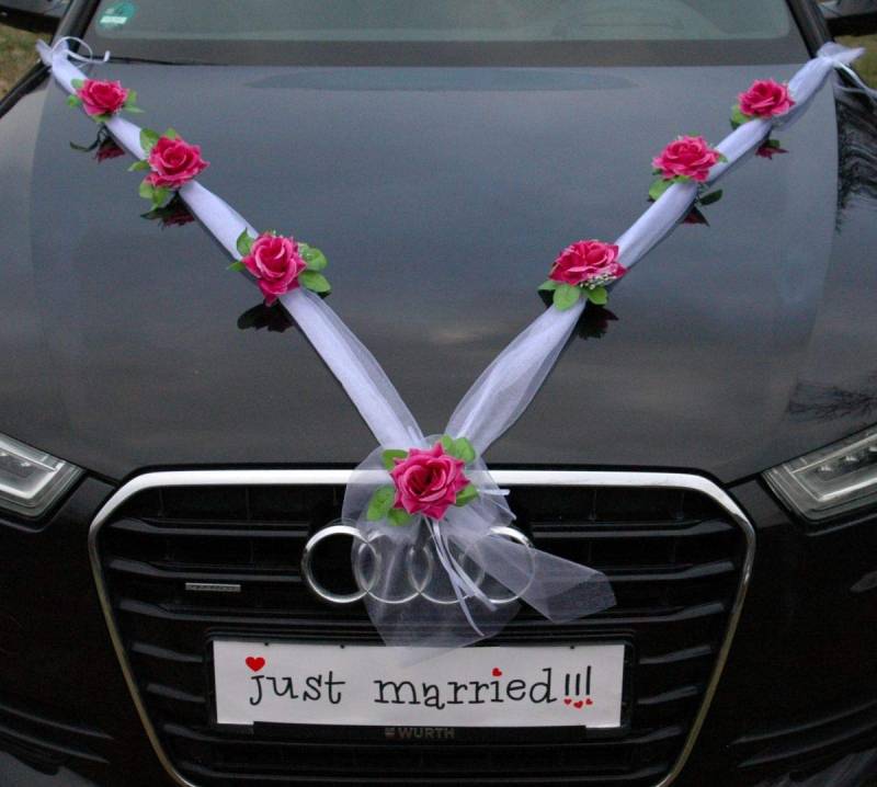 Organza M Auto Schmuck Braut Paar Rose Deko Dekoration Organza M Hochzeit Car Auto Wedding Deko (Violett/Weiß) von Auto-schmuck so einfach so kreativ