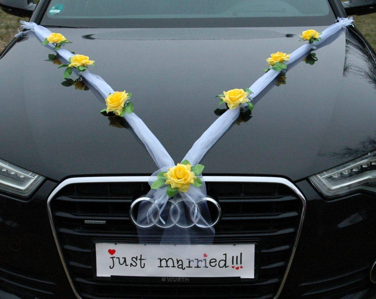 Organza M Auto Schmuck Braut Paar Rose Deko Dekoration Autoschmuck Hochzeit Car Auto Wedding Deko (Gelb/Weiß) von Auto-schmuck so einfach so kreativ