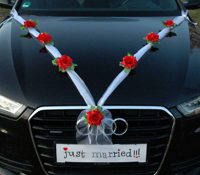 Organza M Auto Schmuck Braut Paar Rose Deko Dekoration Hochzeit Car Auto Wedding Deko Girlande PKW (Rot/WeiÃŸ) von Auto-schmuck so einfach so kreativ