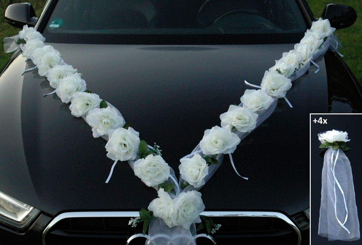 Rosen Girlande Braut Paar Rose Deko Dekoration Autoschmuck Hochzeit Car Auto Wedding ®Auto-schmuck Deko (Weiß/Weiß) von Auto-schmuck so einfach so kreativ