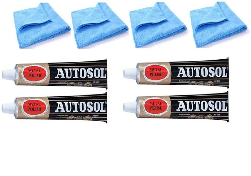 4 x 75 ml Tube Solvol Autosol und 4 Mikrofasertücher – Chrom Ali & Metallpolitur von Autosol