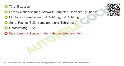 Außentürgriff Türgriff Set u. Vorne Links/Rechts Kompatibel mit Hyundai i30 FD 2007-2011 von Autoteile Gocht von Autoteile Gocht