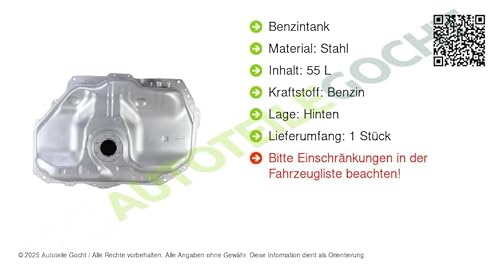 Benzintank Hinten Kompatibel mit Mazda 323 F VI S 1998-2004 von Autoteile Gocht von Autoteile Gocht