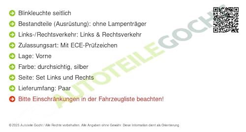 Blinkleuchte Seitlich Vorne Links/Rechts Kompatibel mit Ford 1994-2014 von von Autoteile Gocht