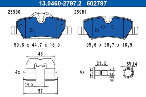 Bremsbeläge Satz Bremsklötze Scheibenbremse Hinten Kompatibel mit Mini F55 F56 2013-> von Autoteile Gocht von Autoteile Gocht