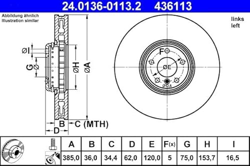 Bremsscheibe Vorne Links Kompatibel mit BMW X6 E71 E72 F16 F86 2008-2019 von Autoteile Gocht von Autoteile Gocht