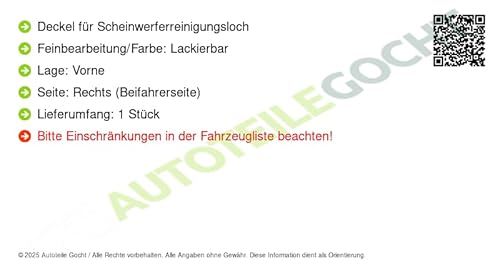 Deckel für Scheinwerferreinigungsloch Rechts Kompatibel mit VW 2004-2015 von von Autoteile Gocht